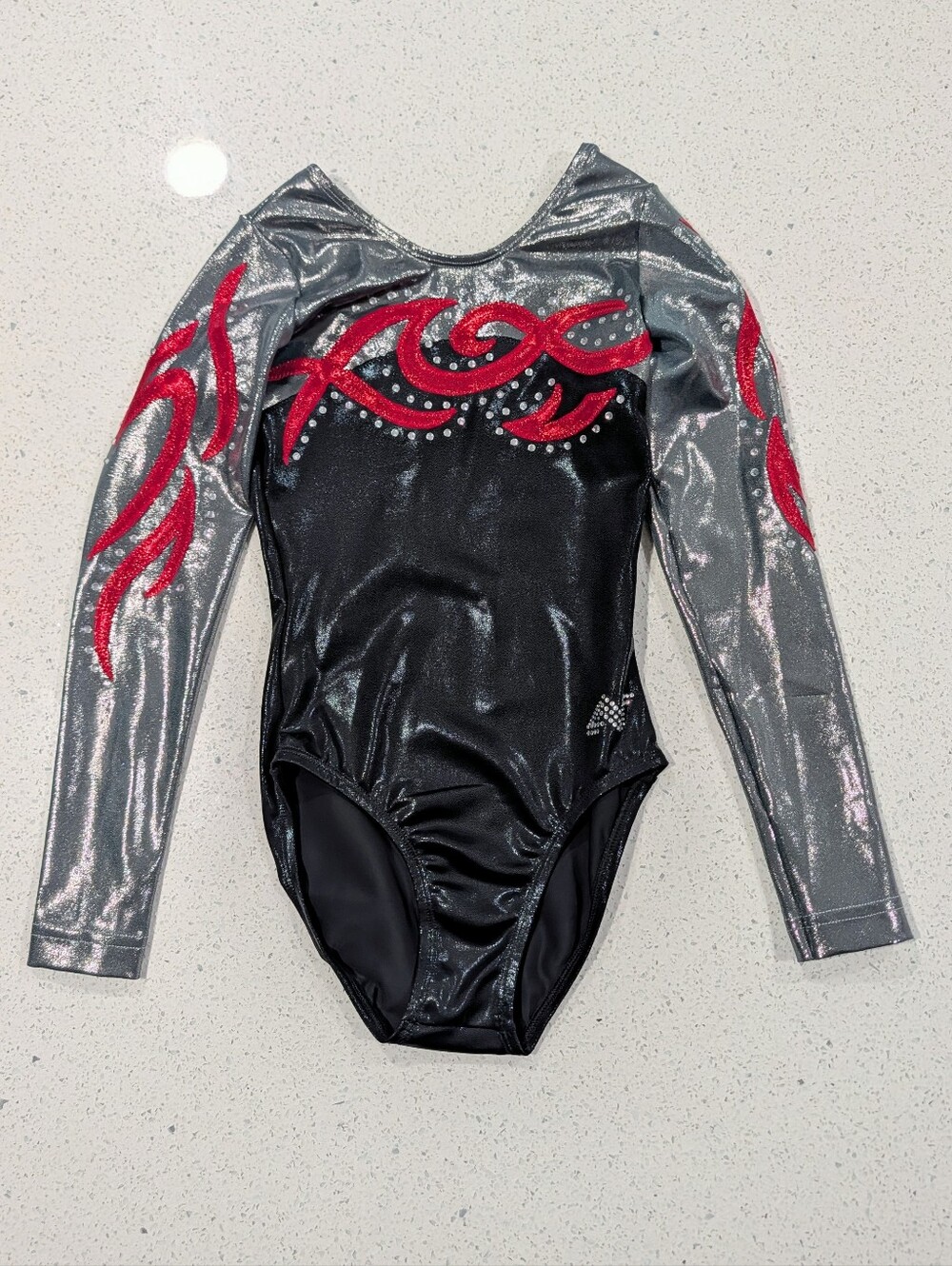 COMPETITION Alpha Gymnastics Leotard AXS Extra Small Gunmetal Red MYSTIQUE